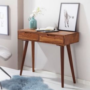 Table console en bois massif Sheesham - FINEBUY - 90x76x36cm - 2 tiroirs - Marron