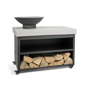 Brasero barbecue sur desserte - LIVOO - DOC329 - 3 en 1 - Grille en fer chromé - Hauteur 825 cm - 4 roues - Bois et charbon