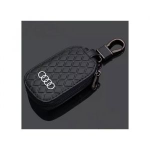 Housse de protection pour cl&eacute; de voiture- Porte cl&eacute; Noir en cuir v&eacute;ritable de voiture &Eacute;tui cl&eacute;s pour Audi