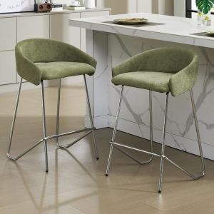 Ya-home Tabouret de Bar Lot de 2 Tabouret Haut Cuisine avec Repose-Pied en M&eacute;tal Chaise Bar pour Ilot Central Chenille Vert