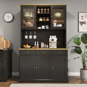 Buffet de cuisine -CDISPLAY- 120 &times; 40 &times; 191 CM-NOIR-Style moderne - &Eacute;tag&egrave;res r&eacute;glables en hauteur