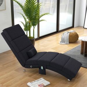 Fauteuil relax chaise longue de relaxation ergonomique massant et chauffant avec t&eacute;l&eacute;commande 56 x 168 x 84 cm noir