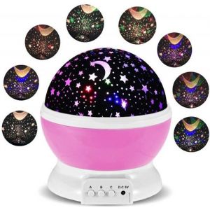 Lampe Projection Veilleuse B&eacute;b&eacute; Etoile Lumi&egrave;re - MONDPALAST - Rose - Rechargeable USB - Rotation 360&ordm;