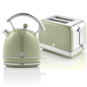 Retro Set Petit-D&eacute;jeuner Bouilloire 18L Sans fil Grille-Pain 2 Larges Tranches SWAN STP7050GNEU 850W Vert 57966