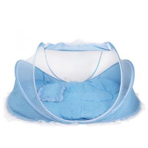 Moustiquaire pliable en coton+tapis en coton+forfait musique BLEU matelas avec Oreiller pour Bébé Lit  Voyage en plage vite lit t...