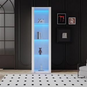 Vitrine - Blanc - 55x38x166 cm - 3 &eacute;tag&egrave;res en verre - &Eacute;clairage LED - Meuble de s&eacute;jour