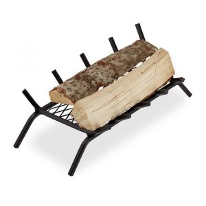 Relaxdays Grille à bûches acier porte-bûches solide HxlxP 16x58x28 cm bois de cheminée grill support pieds noir