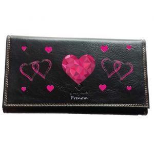 Compagnon porte chequier monnaie carte Coeur rose avec prenom