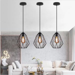 IDEGU 3PCS Lustre Suspension Industrielle Salon Noir Plafonnier Luminaire Vintage Fer Forge Style Edison pour Salon Chambre