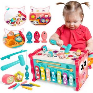 8 en 1 Jouet Montessori Enfant avec Xylophone - Jeu de Taupe Jeu De Pêche Martelant Jouets - Cadeau pour Garcon Fille