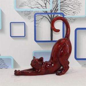 Statue de Chat - Artisanat - Rouge - R&eacute;sine Non Toxique - D&eacute;coration Int&eacute;rieure - Design Europ&eacute;en
