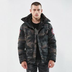 Doudoune Courte Camouflage Urbain Homme Imprim&eacute; &Agrave; Capuche Down Veste Plein Air Doudoune &Eacute;paise