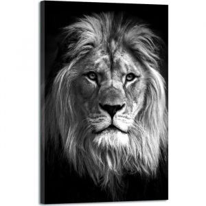 Tableau lion d&eacute;coration murale - noir et blanc - 120x80cm - Impression haute r&eacute;solution sur toile tendue sur un cadre en bois