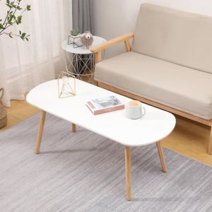 Table basse ovale scandinave en blanc et bois de h&ecirc;tre massif - premi&egrave;re qualit&eacute; - 110x55x45cm