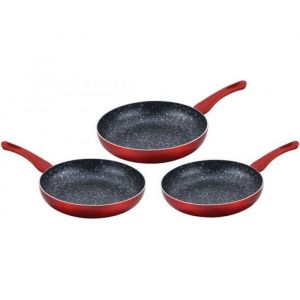 Lot de 3 Poêles en pierre 20 24 28cm Induction rouge Cenocco CC2001-RED