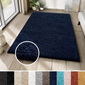 TAPISO Tapis Salon Shaggy Poil Long ESSENCE Bleu Marine Unicolore Polypropylène Intérieur 300x400 cm