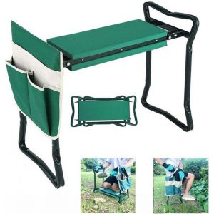 Agenouilloir de Jardin Pliable INSOUR 2 en 1 Banc de Jardinage Coussin EVE 1 Pochette à Outils 60 x 48 x 27 cm Vert Charge 150kg