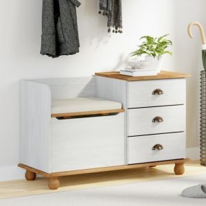 Moderne Coffre de rangement-Banc de rangement dentrée ASKIM Blanc 100x39x62 cm Bois massif Pin @FR(536062)