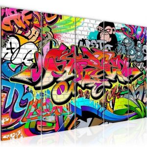 Runa art Tableau D&eacute;coration Murale Graffiti Street Art 150x60 cm - 5 Panneaux Deco Toile Pr&ecirc;t &agrave; Accrocher 401756a