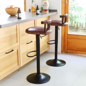 Lot de 2 Tabouret Bar Chaise de Bar en Cuir PU Chaise Haute Cuisine Tabouret Vintage avec Dossier et Repose-Pieds