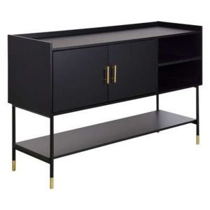 Buffet avec 2 portes en bois - fer coloris noir - Longueur 120 x Profondeur 40 x Hauteur 80 cm