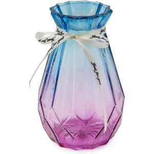 Vase en verre dégradé multicolore vase géométrique à facettes colorées pour la maison le bureau ou un mariage (bleu violet)