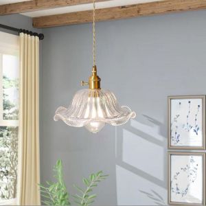 iDEGU Lustre en Verre SalonLampe de Plafond Industriel Abat-jour Design Fleur E27 Luminaire Suspension Style Vintage pour Chambre