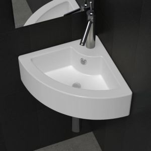 9056&reg;NEW2022 HOME Vasque &agrave; poser- Lave Main Angle Blanc en c&eacute;ramique Lavabo avec trou de trop-plein 45x32x125 cm Blanc Excellent