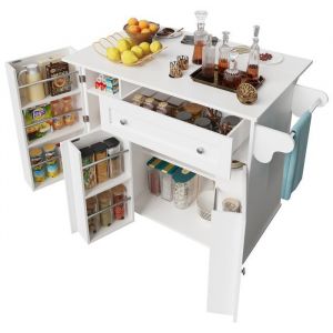 Îlot de CuisineArmoire de Cuisine Chariot de Repas Amovible avec Établi Pliant1 Tiroir4 Roues (2 Blocables)(105.5×40-60×86cm)