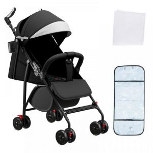YIPEEMA. POUSSETTE BÉBÉ 4 ROUES AVEC MOUSTIQUAIRE REMBOURRÉE EN COTON PEUT SASSEOIR OU SALLONGER NOIR 72 X 47 X 97 CM.