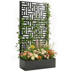 Jardini&egrave;re avec treillis - Outsunny - brise-vue - pour plantes grimpantes l&eacute;gumes - acier galvanis&eacute; - 90 x 40 x 180 cm - noir