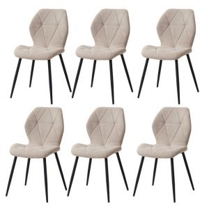 Lot de 6 chaises - HJhomeheart - Chaise de salle &agrave; manger en lin vintage - Beige - Pieds en m&eacute;tal - Ergonomique