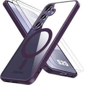 Coque + 2 Verres Trempés pour Samsung Galaxy S25 Protection avec Cercle Magnétique Anti-trace Violet