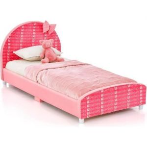 DREAMADE Lit Enfant 152x77x70CM avec Sommier à Lattes4 Pieds RéglablesTête de Lit SoupleCadre de Lit Motifs NœudCharge 150KG