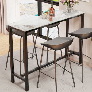 Table Bar Haute Cuisine - Table &agrave; Manger en M&eacute;tal Table Bistrot Marbre Mange Debout en Pierre Fritt&eacute; Rectangulaire - 120x40x105cm