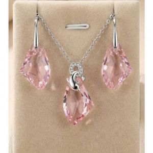 Parure Bijoux - Femme - Dauphin - Cristal - Rose - Acier Inoxyable - Rhodi&eacute; - 4 Pi&egrave;ces