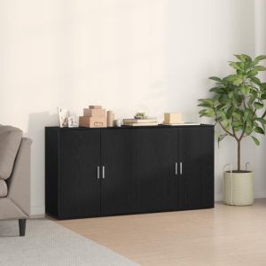 Buffet bas - 2 pcs - Noir - Ch&ecirc;ne massif - 4 portes - 80 cm