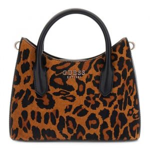 GUESS Sac &agrave; main marron noir pour femme - Domitilla Mini Satchel Bag Leopard 326641