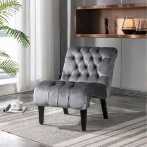 Fauteuil dappoint moderne en velours sans accoudoirs  rembourré en tissu avec pieds en bois(gris argent)-HAUSS SPOLE