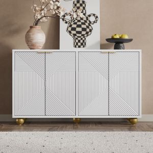 Buffet Bahut - Buffet moderne - Pieds métal - Pour chambre salon - 120x35x71.5 - 4 Portes - Moderne - Blanc - Buffet bas de salon