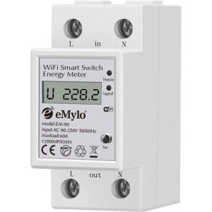 Smart WIFI compteur d&eacute;nergie monophas&eacute; DIN Rail LCD Compteur num&eacute;rique compteur de consommation d&eacute;lectricit&eacute; 60A 90-250V