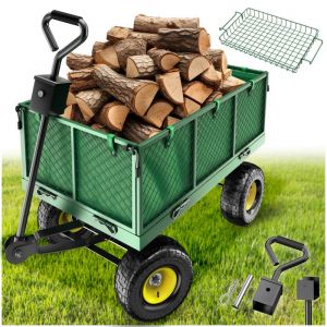 Brouette - TECTAKE - Chariot de transport avec b&acirc;che et plateau amovible capacit&eacute; de charge 550 kg - Vert