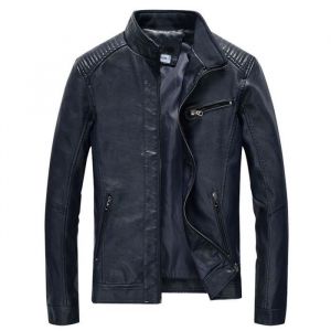 Vêtements en cuir pour hommes - FUNMOON - Coupe-vent locomotive - Veste en cuir PU - Bleu foncé - Bleu