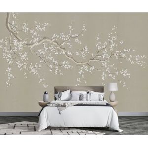 Papier Peint Panoramique Fleur De Prunier R&eacute;tro Zen Papier Peint 3D Tapisserie Decoration 350cmx256cm