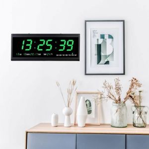 Horloge murale numérique électronique LED affichage de la date horloge 12 / 24 heures (Vert)
