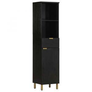HSF&reg; Armoire de salle de bain - Meuble rangement pour bain/ARMOIRE WC - noir 38x33x160 cm bois massif manguier mcv69352