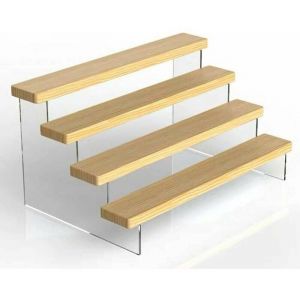 Présentoir Escalier Acrylique Transparent 4 Niveaux en Bois - Solide Élégant Facile à Assembler