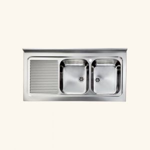&Eacute;vier professionnel &agrave; poser inox ROSSA 2 bacs 1 &eacute;gouttoir &agrave; gauche