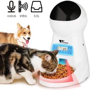 amzdeal Distributeur Automatique de Nourriture pour 4 Fois-Jour Pet Feeder Automatique Distributeur de croquettes Gamelle pour Ch