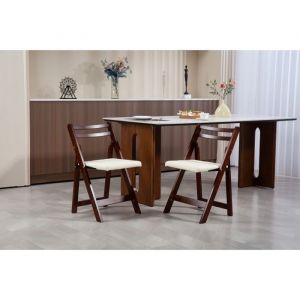 Chaise - Pliante Beige+Marron Fonc&eacute; Bois Massif Design Compact Et Durable Pour Maison&bureau